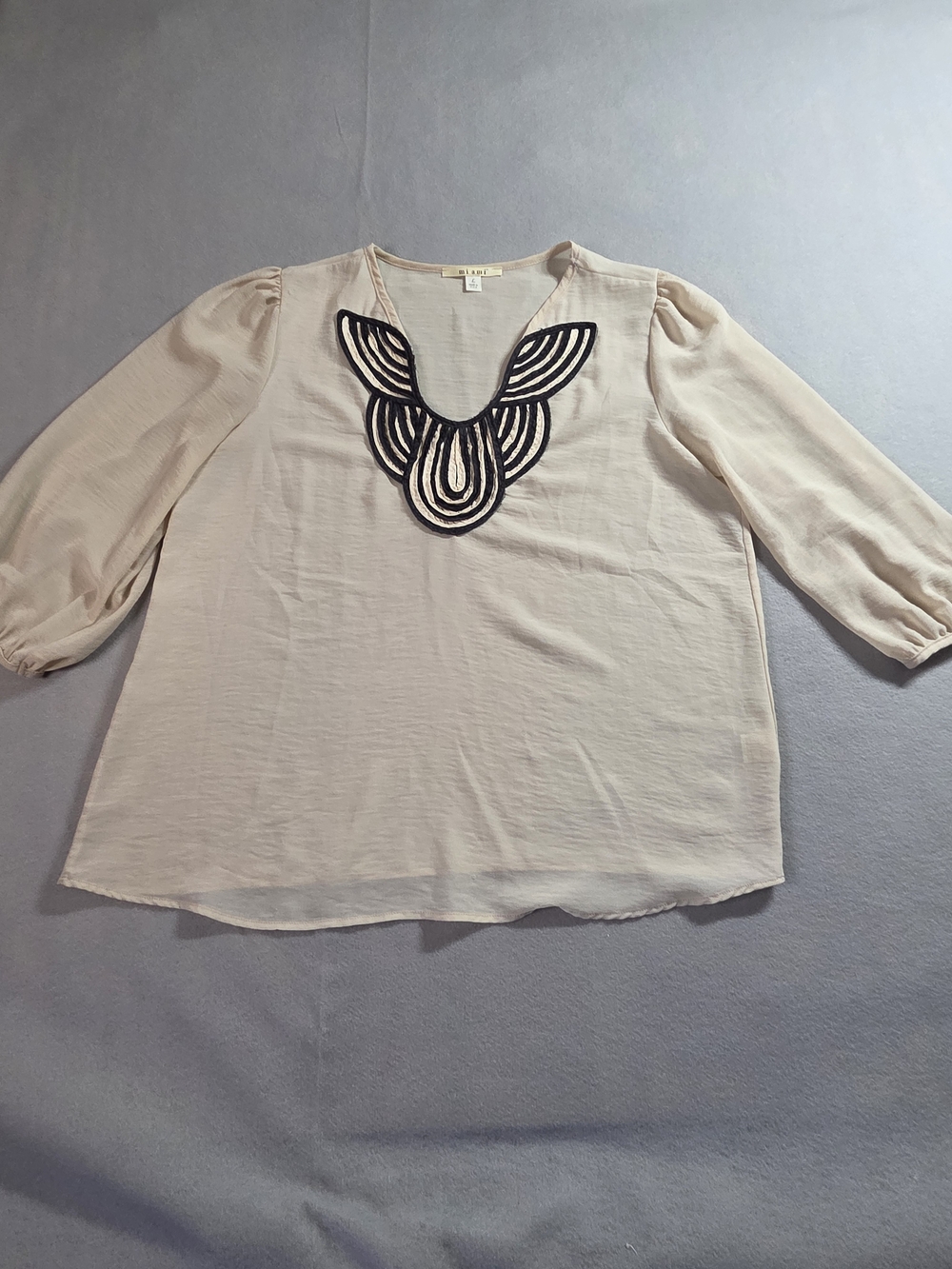 miami Blush Pink Blouse with Black Appliqué Bib